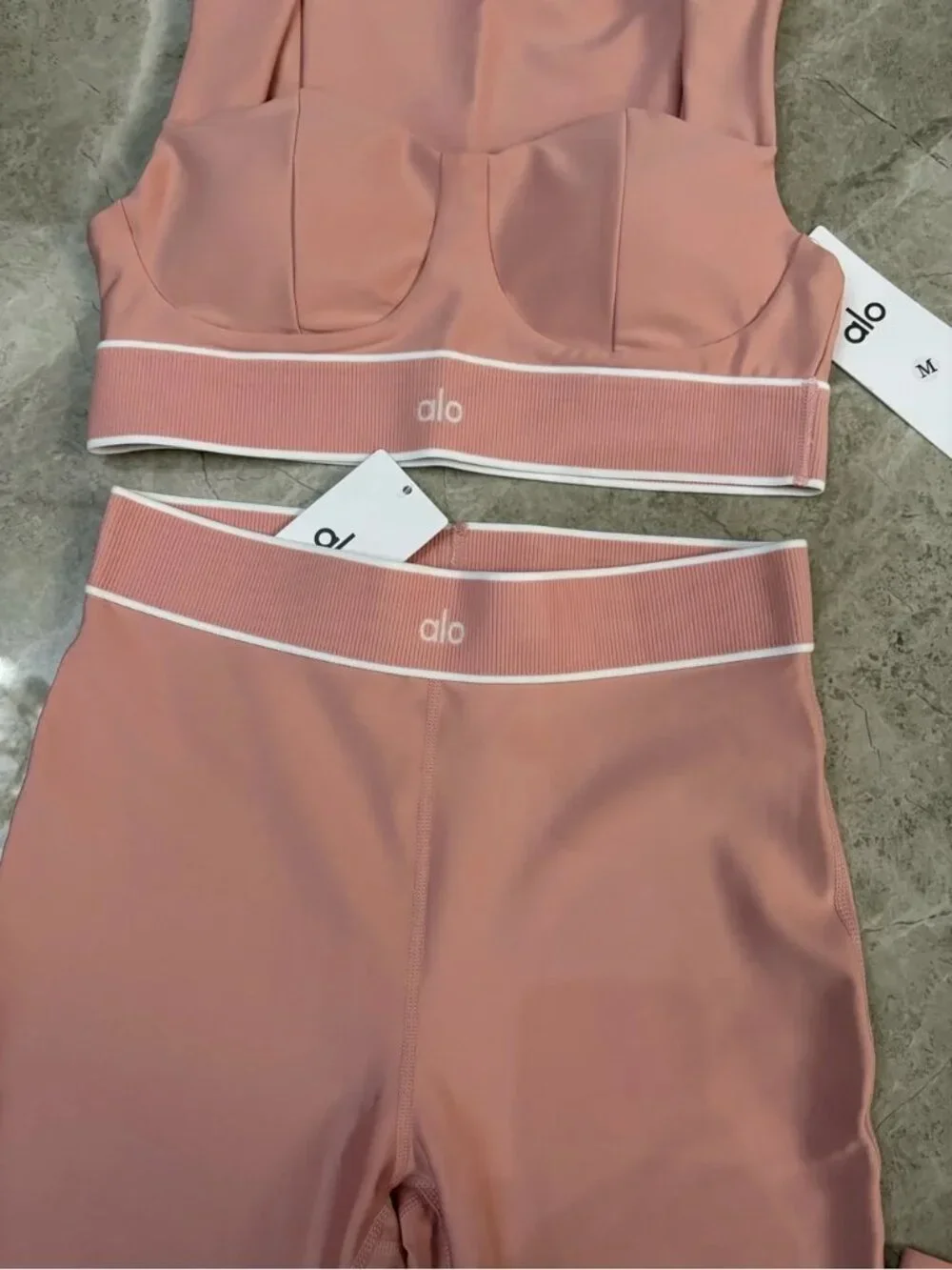 ALO Yoga Dusty Rose High-Waist Leggings & Supportive Crop Top Set
